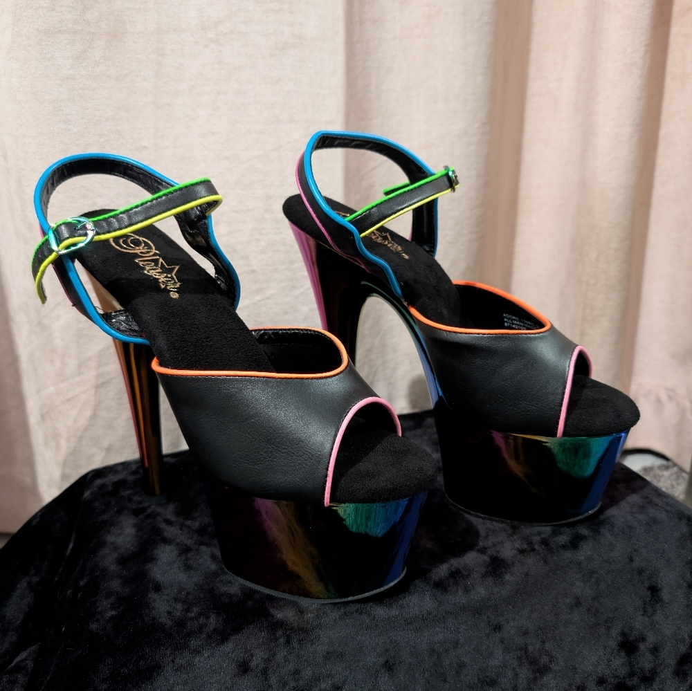Pleasers Stilleto Psychedelic UV Rainbow Platform Heels Exotic Dancer Shoes 7" - Picture 7 of 9